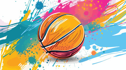 Basketball ball in vibrant colors background. Flat vector