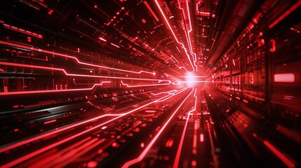 Futuristic red glowing lines: abstract tech background