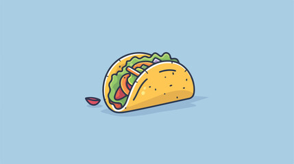 Mexican taco food blue lines flat cartoon vactor il - obrazy, fototapety, plakaty