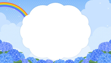 虹のかかった青空と満開のアジサイ 背景・フレーム素材（横向き16:9）