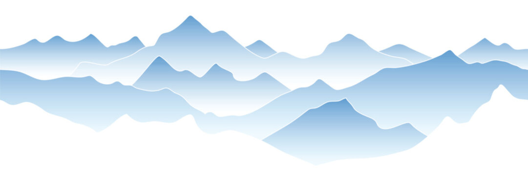 Mountain ranges in the fog, seamless border, panoramic view, vector illustration
