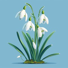 Fototapeta premium Flat Design, Beautiful Snowdrop Flower Illustration, Vector Style.