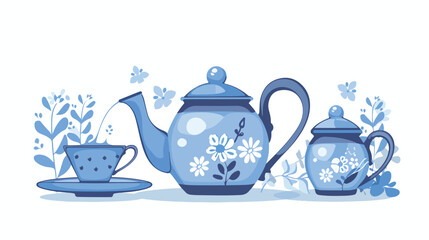 Blue Tea Time Flat vector isolated on white background