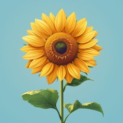 Fototapeta premium Flat Design, Beautiful Sunflower Flower Illustration, Vector Style.