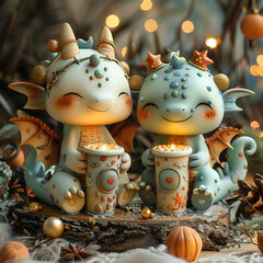 Little dragons set. Funny fantasy characters, isolated on white background. Vector cartoon colorful icons