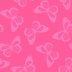 Pink seamless pattern with pink butterfly