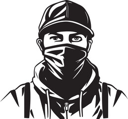 Mystic Guardian Veiled Profile with Emblem Icon Masked Maverick Concealed Features and Vector Logo