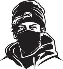 Shadowed Savior Masked Persona with Black Icon Eclipse Enigma Concealed Countenance and Emblem Design