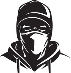 Veiled Vanguard Masked Profile with Iconic Logo Dark Defender Concealed Countenance and Vector Icon
