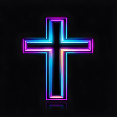 Glowing Neon Cross Icon: Symbol of Faith and Spirituality(Generative AI)