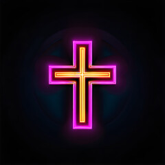 Obraz premium Glowing Neon Cross Icon: Symbol of Faith and Spirituality(Generative AI)