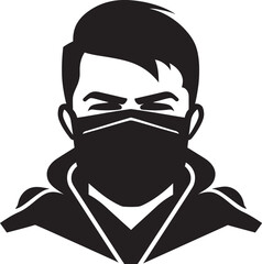 Sable Savior Concealed Identity with Dark Logo Shadowed Sentinel Masked Man and Emblematic Icon