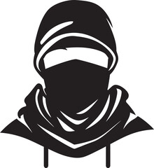 Dark Guardian Concealed Countenance and Emblematic Vector Icon Midnight Protector Masked Profile with Intriguing Black Emblem