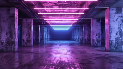 Glimmering neon spectacle: futuristic laser show in darkened club with retro vibes - 3d render