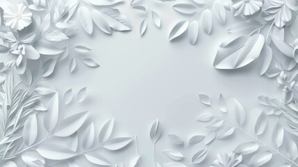 A white backdrop adorned with delicate leaves and flowers in geometric floral frames, background, wallpaper, copy space