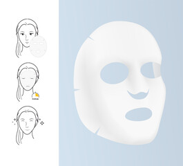 Facial cosmetic mask mockup. Vector illustration isolated on white background. Can be use for template your design, presentation, promo, ad. EPS10.