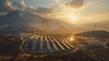Photo sur Aluminium brossé Gris 2 Solar panels amidst mountainous landscape