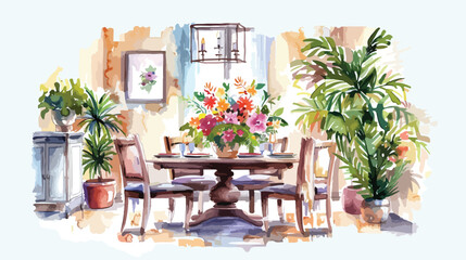 Fototapeta na wymiar Floral Dining room Flat vector 
