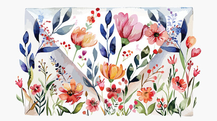 Floral envelope watercolor Flat vector 
