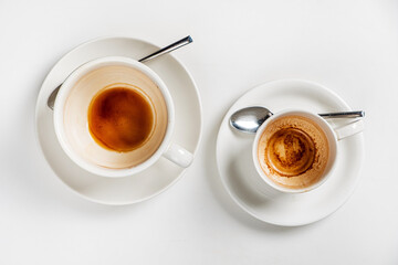 empty coffee cups on the white background