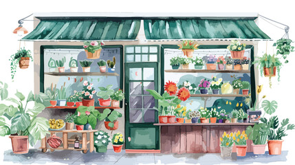 Flower shop watercolor background Flat vector isolated on white