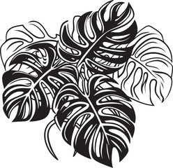 Tropical Leaf Majesty Large Leaves, Iconic Black Design Exotic Leaf Extravaganza Grand Tropical Foliage, Emblematic Black Icon