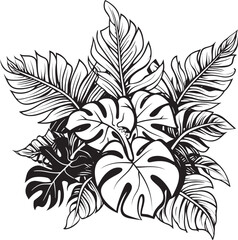 Palm Canopy Prestige Large Tropical Leaves, Emblematic Vector Tropical Leaf Oasis Oversized Foliage, Iconic Black Symbol