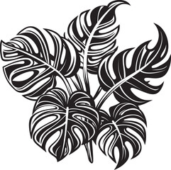 Tropical Harmony Grand Foliage, Iconic Black Emblem Exotic Panorama Large Tropical Leaves, Vector Icon