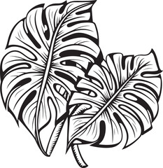 Tropical Panache Grand Foliage, Iconic Black Logo Regal Carriage Elegance Royal Wedding Emblem in Black Vector Design