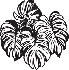 Exotic Leaf Extravaganza Oversized Foliage, Emblematic Icon Jungle Canopy Majesty Large Tropical Leaves, Black Symbol