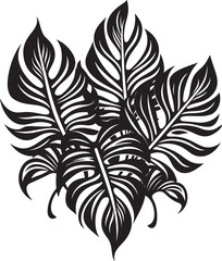 Tropical Leaf Grandeur Large Foliage, Black Icon Palm Paradise Panache Oversized Tropical Leaves, Vector Emblem