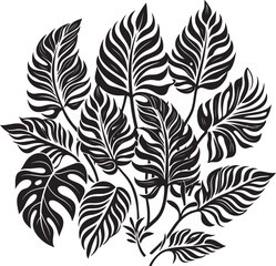 Palm Paradise Panache Oversized Tropical Leaves, Vector Emblem Tropical Leaf Elegance Large Leaves, Black Emblematic Symbol