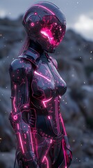Athena hacking in neon armor, 3D ruins background, medium shot, galaxy night sky ,white background