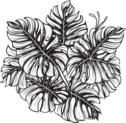 Tropical Wilderness Wonder Oversized Leaves and Emblematic Black Logo Lush Jungle Luxe Large Tropical Foliage, Iconic Vector Emblem