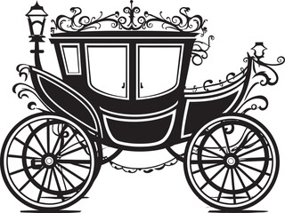 Fototapeta na wymiar Majestic Matrimonial Ride Ornate Carriage with Iconic Emblem Royal Wedding Transport Elegance in Black Vector Icon