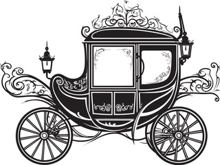 Fototapeta na wymiar Regal Romance Ride Royal Carriage Black Icon Design Elegant Bridal Carriage Majestic Emblematic Vector