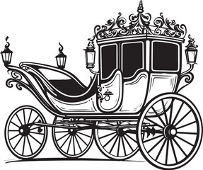 Elegant Marriage Chariot Majestic Logo Design in Black Royal Carriage Elegance Iconic Emblem for Wedding Splendor