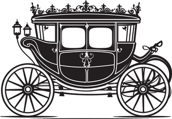 Fototapeta na wymiar Noble Nuptial Carriage Majestic Emblem for Wedding Grace Grandiose Love Chariot Royal Carriage Black Vector Logo