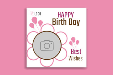 happy birth day wish, social media post design, banner 