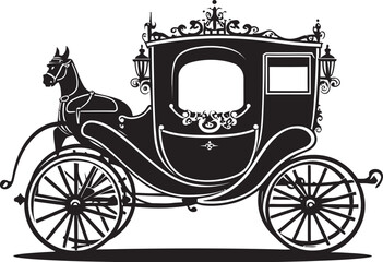Fototapeta na wymiar Sovereign Wedding Chariot Royal Carriage Black Vector Design Elegant Love Transport Iconic Logo in Black for Wedding Grace