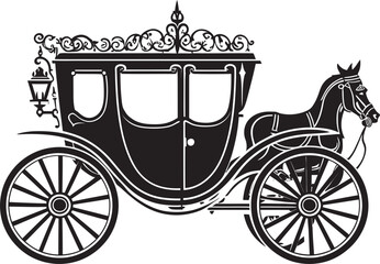 Fototapeta na wymiar Majestic Marriage Coach Regal Carriage Black Symbol Imperial Love Chariot Wedding Carriage with Emblem Design