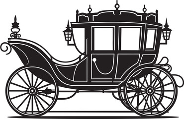 Fototapeta na wymiar Opulent Love Journey Wedding Carriage with Iconic Logo Sovereign Wedding Transport Royal Carriage Black Emblem