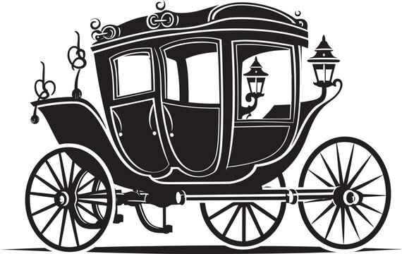 Palatial Nuptial Ride Regal Black Vector Logo Noble Wedding Transport Majestic Carriage Emblematic Design