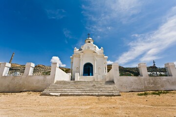 Beautiful white Russian Christian Orthodox Church. Religion