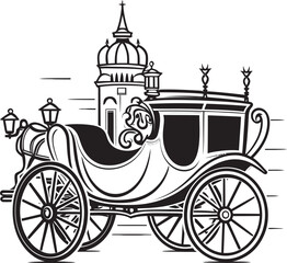 Fototapeta na wymiar Royal Wedding Symbol Ornate Carriage in Black Icon Majestic Matrimonial Coach Regal Emblem Design