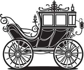 Fototapeta premium Regal Carriage Black Vector Emblem of Royal Matrimony Majestic Matrimonial Ride Iconic Logo on Ornate Carriage