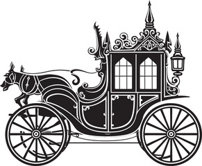 Luxurious Love Chariot Black Vector Design for Royalty Opulent Wedding Journey Emblematic Black Carriage Icon
