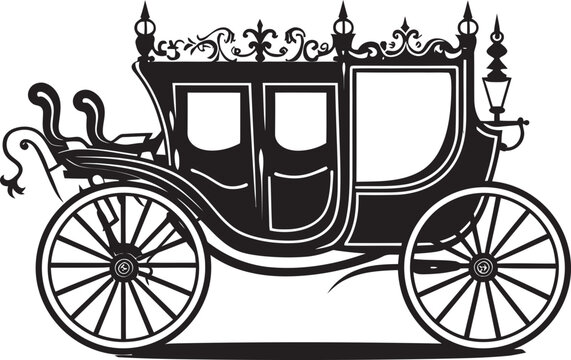 Grandiose Marriage Wheels Royal Carriage Black Iconic Symbol Regal Carriage Black Vector Emblem of Royal Matrimony