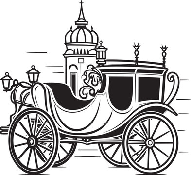 Royal Wedding Symbol Ornate Carriage in Black Icon Majestic Matrimonial Coach Regal Emblem Design