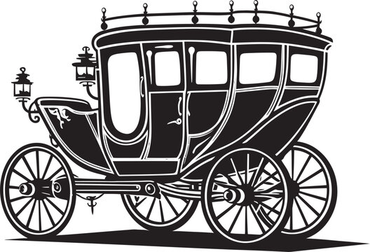 Imperial Marriage Transport Wedding Carriage with Iconic Logo Palatial Love Chariot Regal Carriage Black Vector Emblem